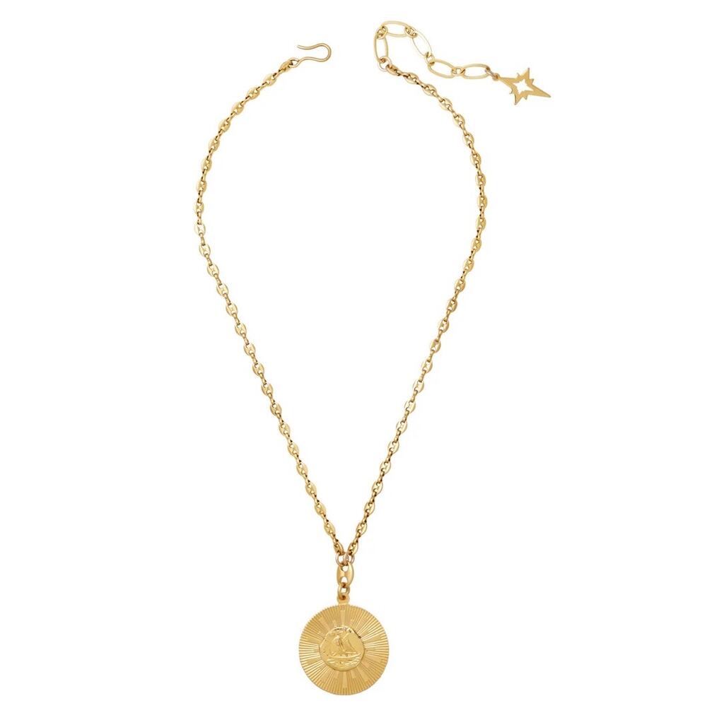 Brinker+Eliza Smooth Sailing Necklace 24K Antique Gold Plated Round Pendant